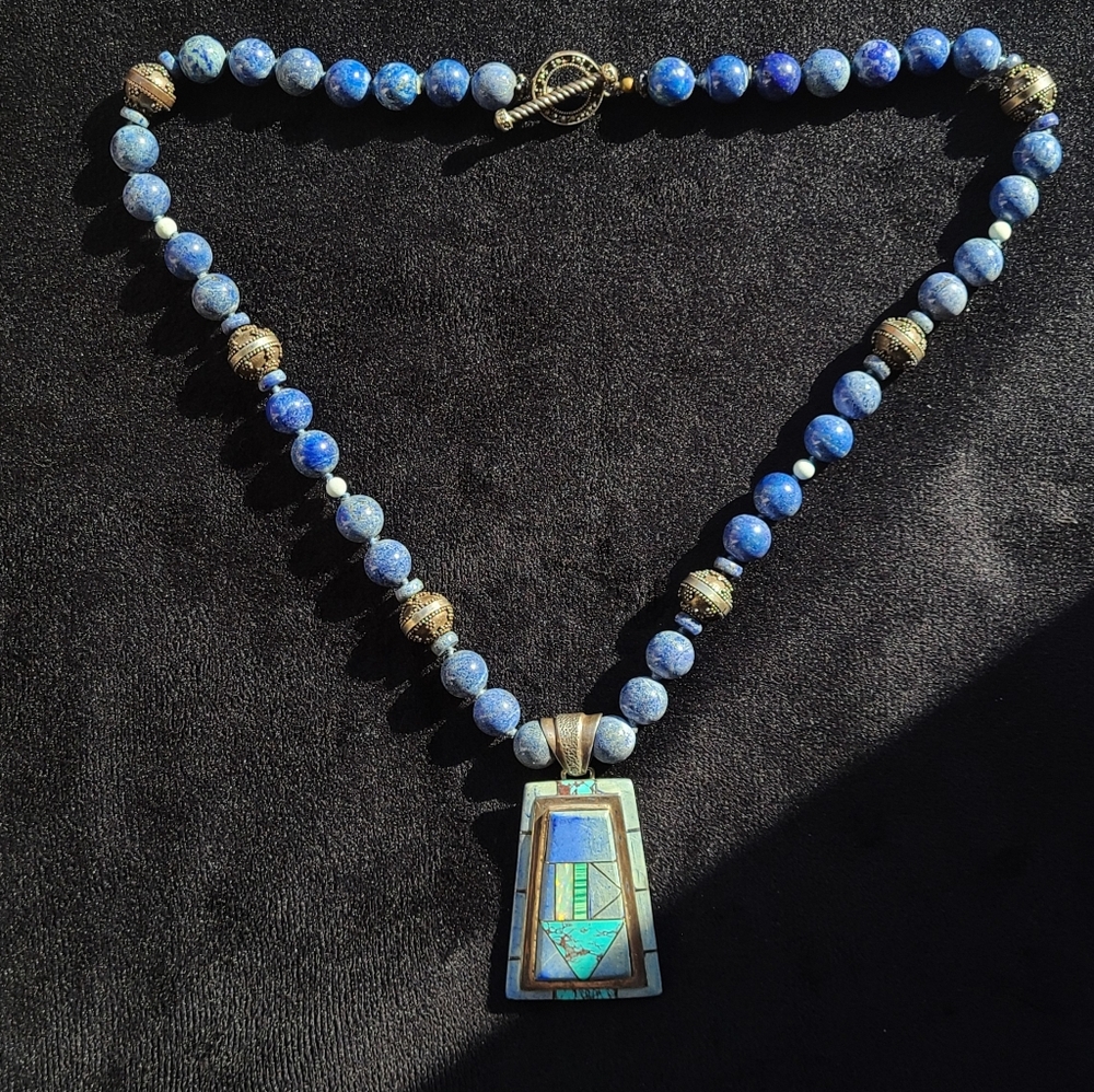 Navajo James Mason Handcrafted Vintage Sterling Silver Natural Stone Necklace